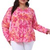 Agnes Orinda Women's Plus Size Long Sleeve Notched V-Neck Floral Button-Down Blouse - 2 of 4