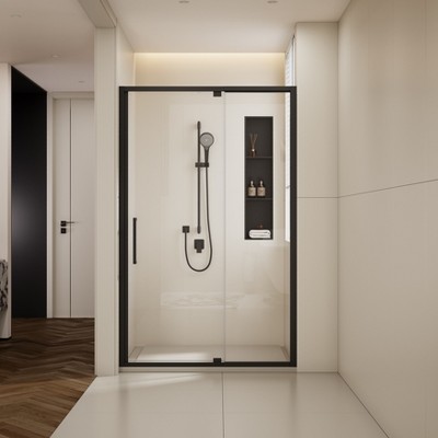 VYNXARIA 44-48"W*76"H Scalable adjustable frame Shower Door with 1/4"(6mm) Clear Tempered Glass,Matte Black Finish Shower Doors