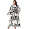 Agnes Orinda Women's Plus Size Pattern Button V Neck Flared Bell Sleeve Tiered Flowy Casual A Line Maxi Dress - 3 of 4