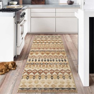 Runner Rug Vintage Distressed Geometric Hallway Carpet Machine Washable Non-Slip - 1 of 4