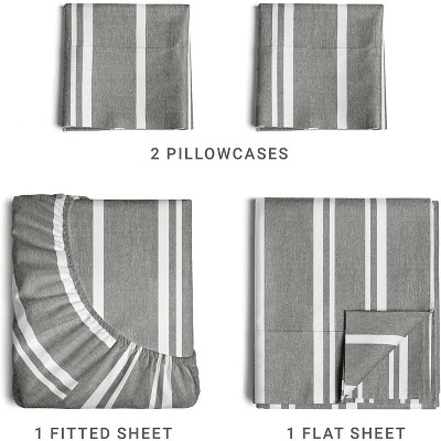 Queen Size Gray Stripe Microfiber 4-Piece Sheet Set