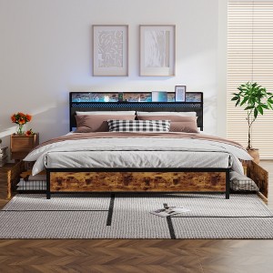 King Size Platform Bed with Storage Headboard, 4 Drawers and Charging Station - 1 of 4