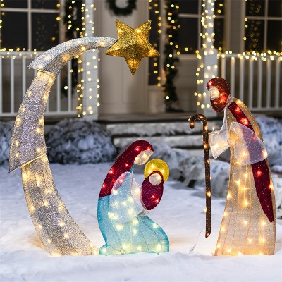 JOYFY 5FT Christmas Nativity Scene Yard Light with Pre-Lit LED Lights for Indoor Outdoor Garden, Lawn, Christmas Event, Christmas Eve Night Decoration