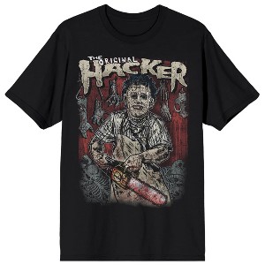 Texas Chainsaw Massacre Original Hacker Illustrated Leatherface on Black Adult Crew Neck Short Sleeve T-shirt - 1 of 4