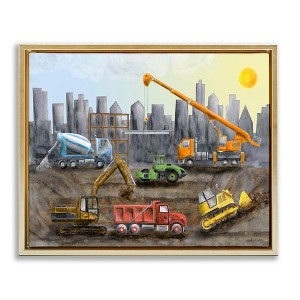 Stupell Industries Construction Trucks Skyline Floating Frame Canvas Art - 1 of 4