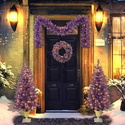 NicBex Prelit Artificial Christmas Trees Set of 4 with 2 Entrance Trees, Garland, Wreath and Lights for Indoor Decor