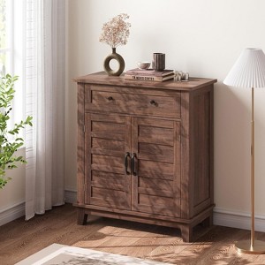 31.5 in. 3-Tier Rustic Storage Cabinet with Slatted Doors, Adjustable Shelves for Kitchen, Dining Room, Home, Office, Entryway - 1 of 4