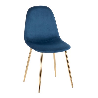 Blue Velvet and Gold Steel Upholstered Side Chair Set