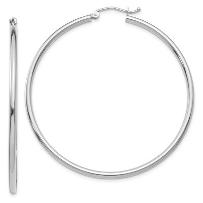 Black Bow Jewelry 2mm, 14k White Gold Classic Round Hoop Earrings, 50mm (1 7/8 Inch)