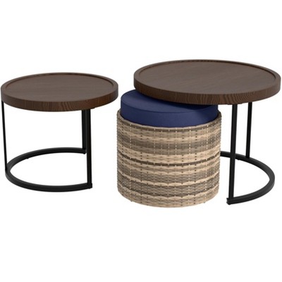 EAGLE PEAK Sunset Dune Collection Round Modern Nesting Coffee Tables, Wood Grain Top Stacking Accent Tables with Ottoman
