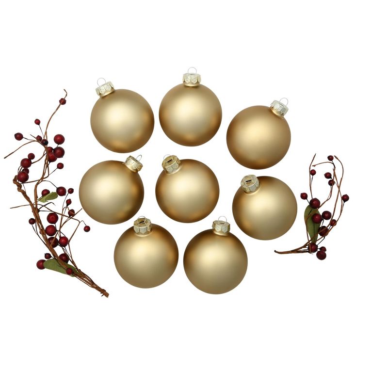 Northlight Matte Finish Glass Christmas Ball Ornaments 3.25" (80mm) - Gold - 8ct, 2 of 4