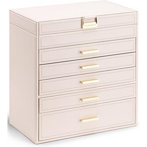 6-Layer Large Jewelry Box Organizer for All Accessories, Beige - 1 of 4