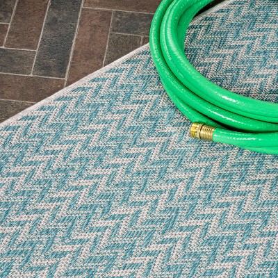 Aqua and Light Gray Chevron Indoor/Outdoor Rug