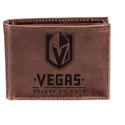 Evergreen NHL Vegas Golden Knights Brown Leather Bifold Wallet Officially Licensed with Gift Box