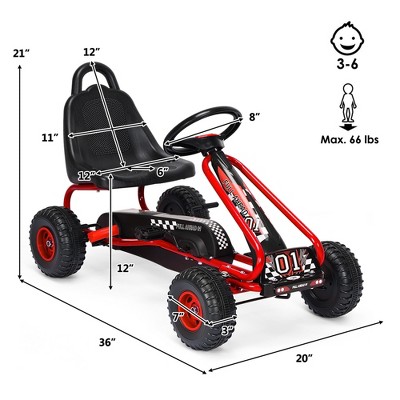 Red Pedal Powered Go Kart with Adjustable Seat and Handbrake
