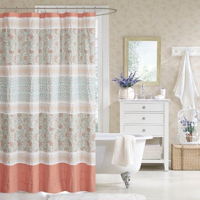 VYNXARIA 72*72"Country cottage style cotton shower curtain in 72*72 dimension,Coral