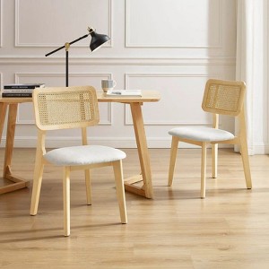 HOMLUX Set of 2 Rattan and Oak Dining Chairs with Ash Wood Legs includes Rubber Floor Protectors - 1 of 4