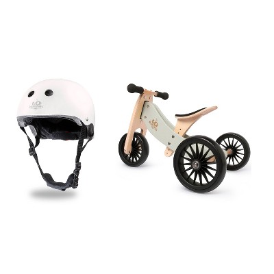 Kinderfeets White Adjustable Toddler and Kids Bike Helmet Bundle with Kinderfeets Silver Sage Tiny Tot PLUS 2-in-1 Balance Trike Tricycle