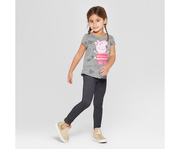 Toddler Girls' Peppa Pig Short Sleeve T-Shirt - Gray 2T
