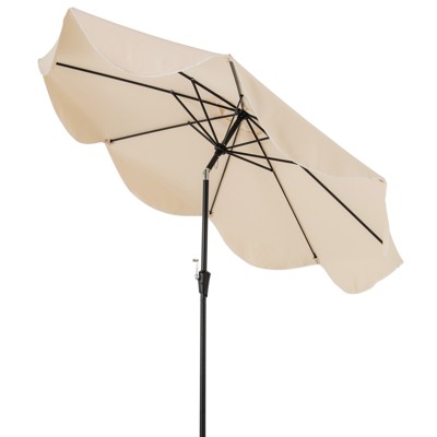 Tangkula 9 FT Patio Umbrella Outdoor Double Top Umbrella with Ruffled Edges Push Button Tilt Crank 8 Ribs Fade-resistant Market Umbrella Beige/Navy