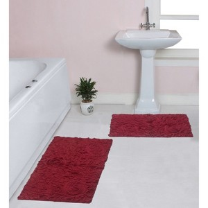 Bell Flower Collection Tufted Bath Rugs, Extra Soft and Absorbent, Non-Slip Bath Mats, Machine Washable Bath Mats, and Tub, 2 Piece Set(M+L), Red - 1 of 4