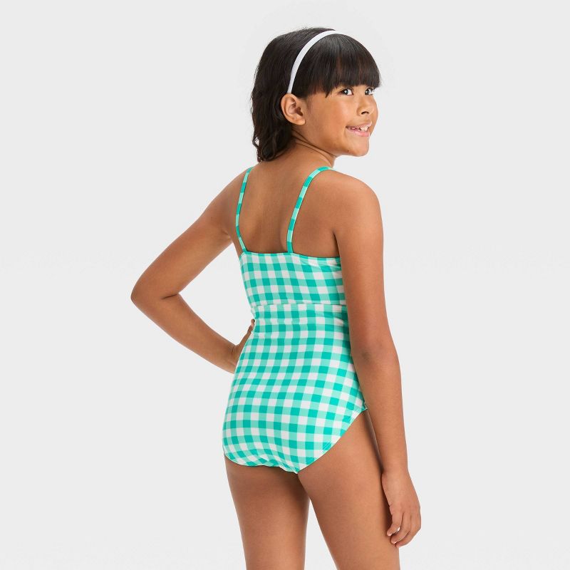 Girls&#39; &#39;Summer Jubilee&#39; Gingham Checkered One Piece Swimsuit - Cat &#38; Jack&#8482; Green, 4 of 5