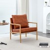 Cooper Faux Leather Accent Chair with Thick Seat Cushion, Oak Metal Legs Armchair for Living Room, Bedroom, Indoor Furniture - Maison Boucle - 2 of 4