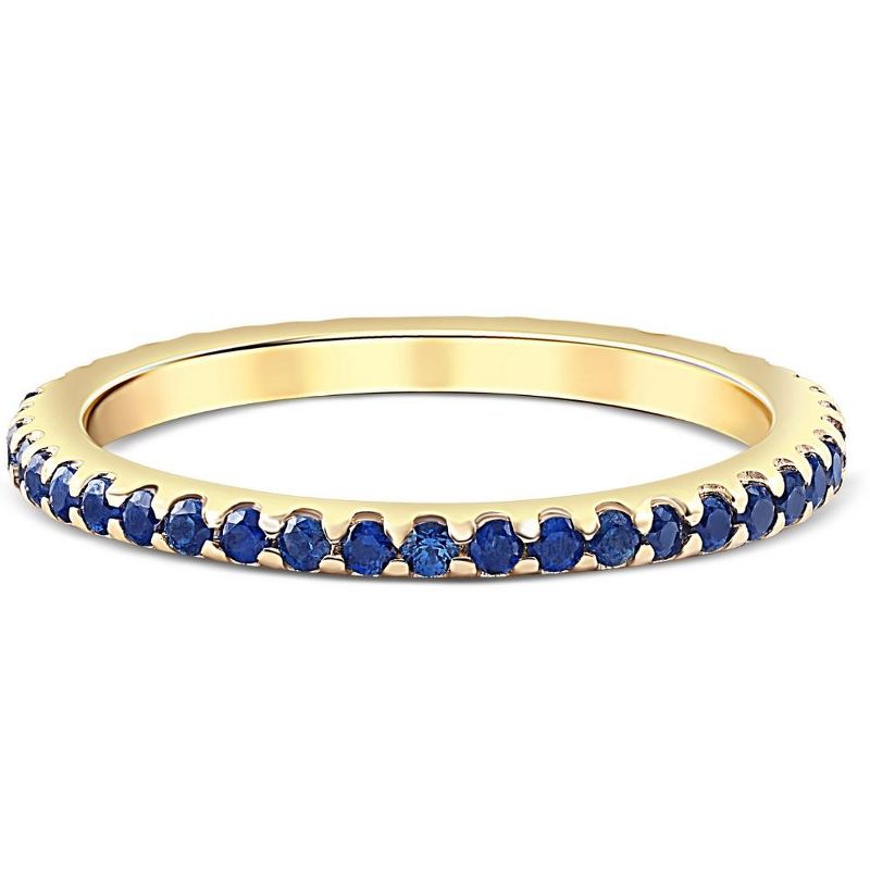 Pompeii3 3/4Ct Genuine Blue Sapphire Eternity Ring Stackable Band 10k Yellow Gold, 4 of 6