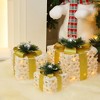 LuxenHome 3-Pc Lighted Snowflake Gift Box Set with Gold Ribbon, White Fabric Outdoor Holiday Decor White, Gold, Green - 4 of 4