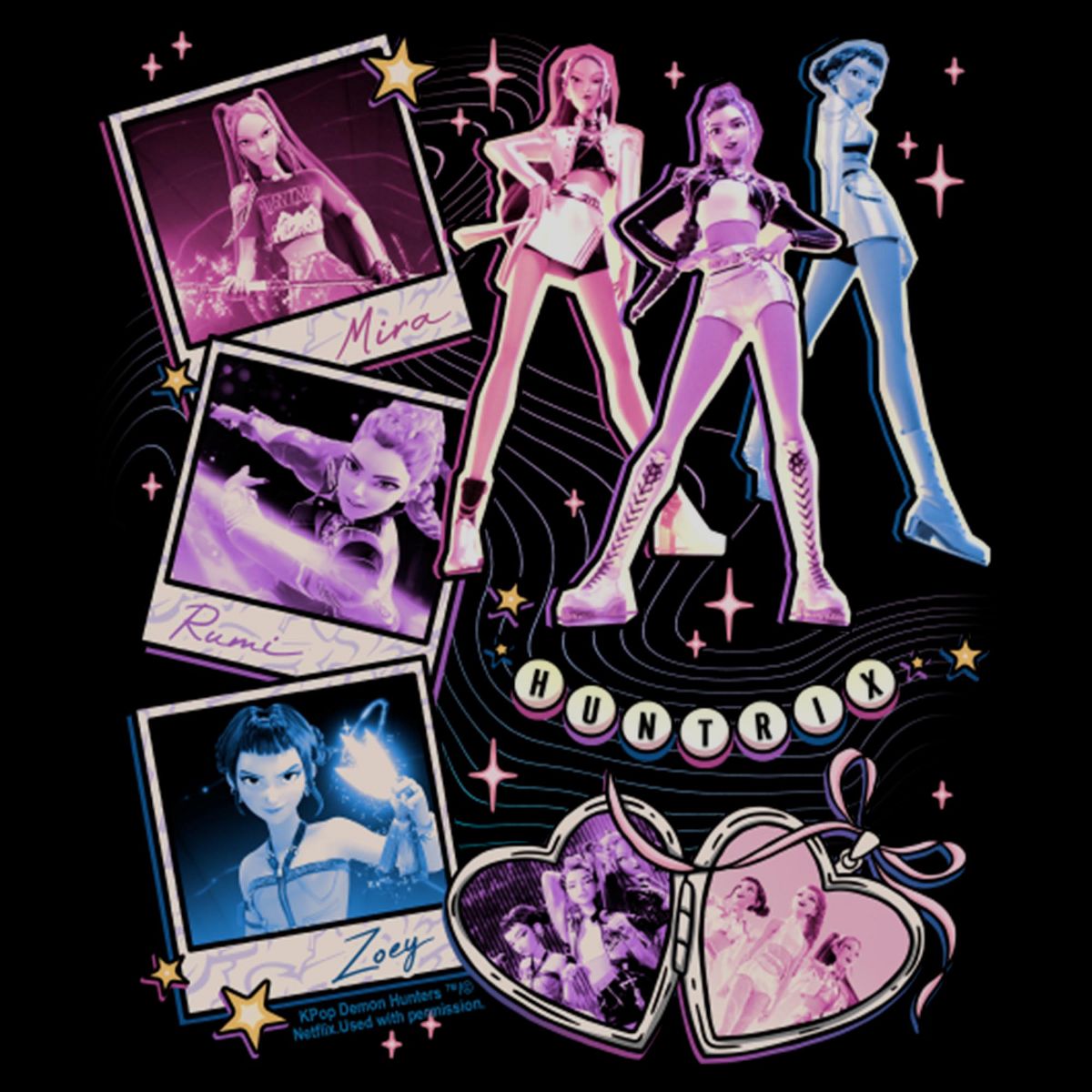 Girls KPop Demon Hunters Huntrix Collage Stars Cropped T-Shirt - thumbnail 2