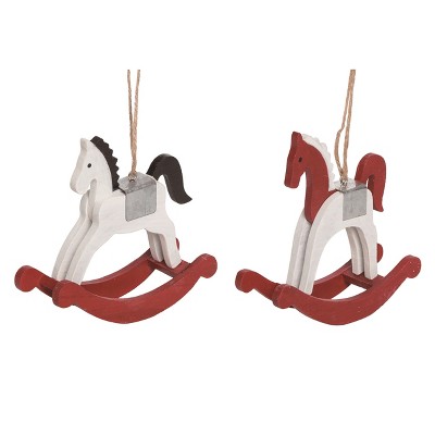 Transpac Wooden Rocking Horse Ornament Set of 2 Christmas Home Decorations