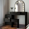 Angel Sar Modern Makeup Vanity Desk with Mirror and Lights, Vanity Set with Charging Station, Stool & Clear Glass Top, Black - 2 of 4