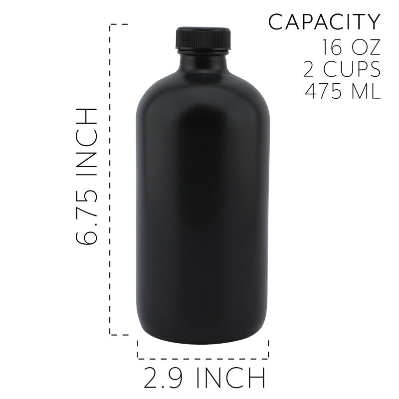 Cornucopia Brands Black 16oz Glass Apothecary Bottles 3pk; w/ Designer Labels for Aromatherapy, DIY, Herbals, 3 of 9