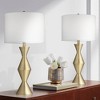 360 Lighting Elka 28" Tall Mid Century Modern Glam Table Lamps Set of 2 Gold Brass Finish Metal Living Room Bedroom Bedside Nightstand White Shade - 2 of 4