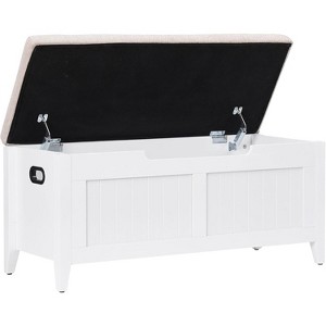 Wooden Storage Chest with Seat Cushion, Storage Chest with 2 Safety Hinges, Entryway Bench - 1 of 4
