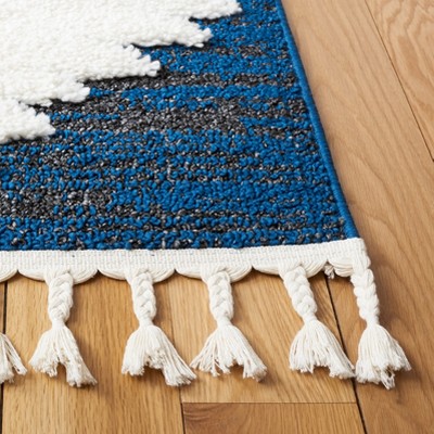 Moroccan Tassel Shag MTS652 Power Loomed Indoor Area Rug - Navy/Ivory - 6'7"x6'7" - Safavieh