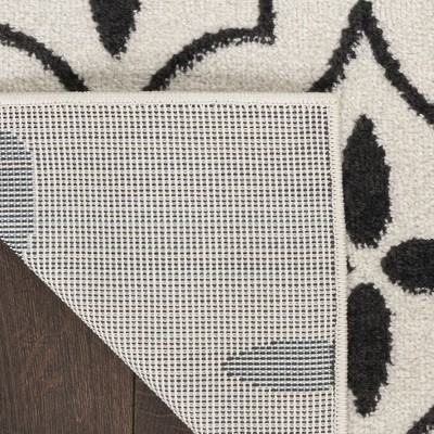 Ivory Black Moroccan Trellis Indoor Outdoor Runner Rug