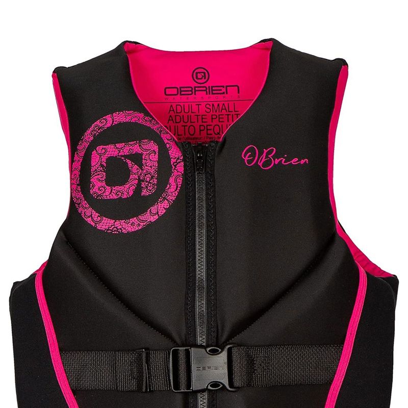 O'Brien Women's Lightweight Traditional Neoprene USCGA Life Jacket with Zip Closure and Concealed Belts for Water Sports, XL, Pink, 5 of 7