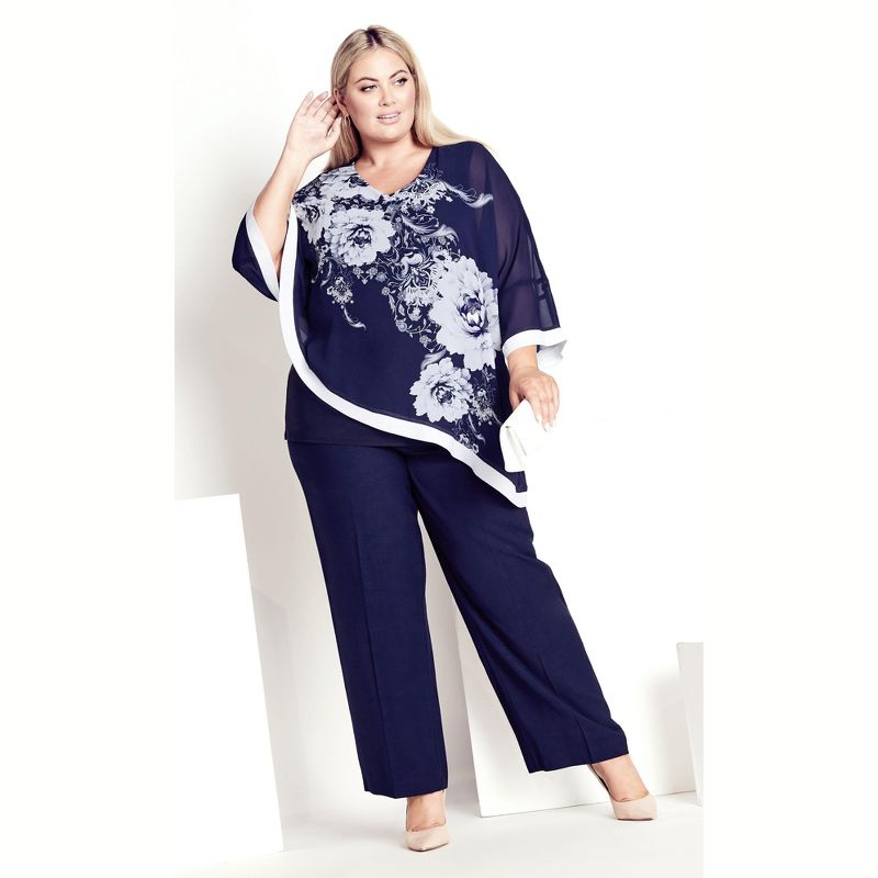 Women's Plus Size Audrey Overlay Print Top - navy floral | AVENUE, 2 of 9