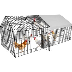 Metal Chicken Coop with Waterproof Cover, Chicken Run Pen for Yard, Outdoor Portable Hen House, Large Animal Cage with Doors for Duck Rabbit Hen - 1 of 4