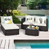 Tangkula 5-Piece Patio Rattan Conversation Set Ourdoor Sectional Cushioned Sofa with Table - 3 of 4