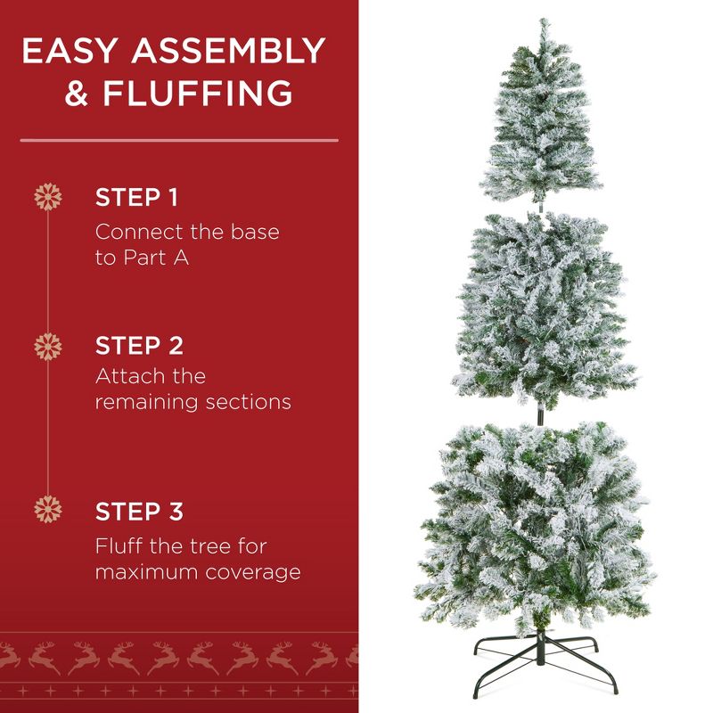 Best Choice Products Pre-Lit Artificial Snow Flocked Pencil Christmas Tree Holiday Decoration, 5 of 12