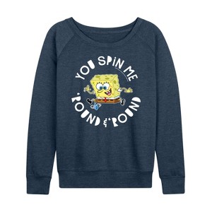 Women's - SpongeBob SquarePants - You Spin Me Round And Round Lightweight French Terry Wide Neck Long Sleeve Graphic Shirt - 1 of 4