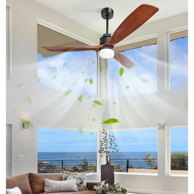 60 Inch Solid Wood Ceiling Fan with Lights and Remote Outdoor Indoor Modern 3 Blade Low Profile Ceiling Fan for Living Room Bedroom Farmhouse Patio