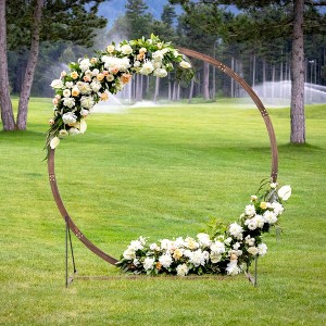 Costway 7.4 FT Round Wedding Arch Wooden Arbor Backdrop Stand with Triangular-Shaped Base - 1 of 4