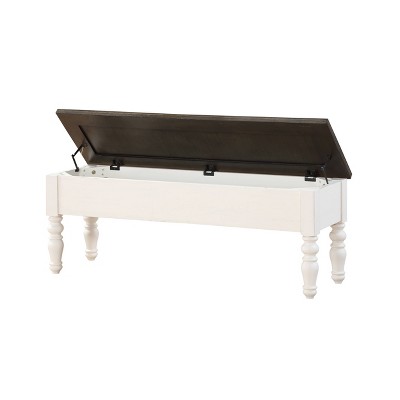 Transitional Ivory and Dark Oak Storage Bench with Turned Legs