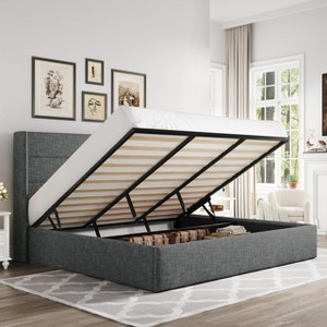 Allewie Lift Up Storage Bed, Button Tufted Headboard with Wingback, No Box Spring Needed, Hydraulic Storage, Modern - 1 of 4