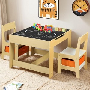 Kinder King 3-in-1 Kids Table & 2 Chairs Set with Storage, Removable Top & Blackboard, for Art, Crafts, Reading, Play - 1 of 4