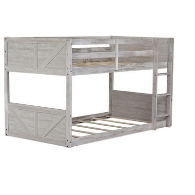 DOMETOUR Twin Bunk Bed with Panelled Headboard, Solid Wood, Guardrails, Ladder, Antique White
