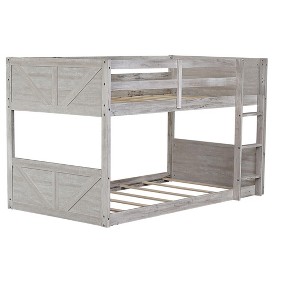 DOMETOUR Twin Bunk Bed with Panelled Headboard, Solid Wood, Guardrails, Ladder, Antique White - 1 of 4